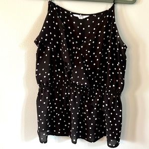 WOMENS Large Black & White Polka Dot Peplum Tank